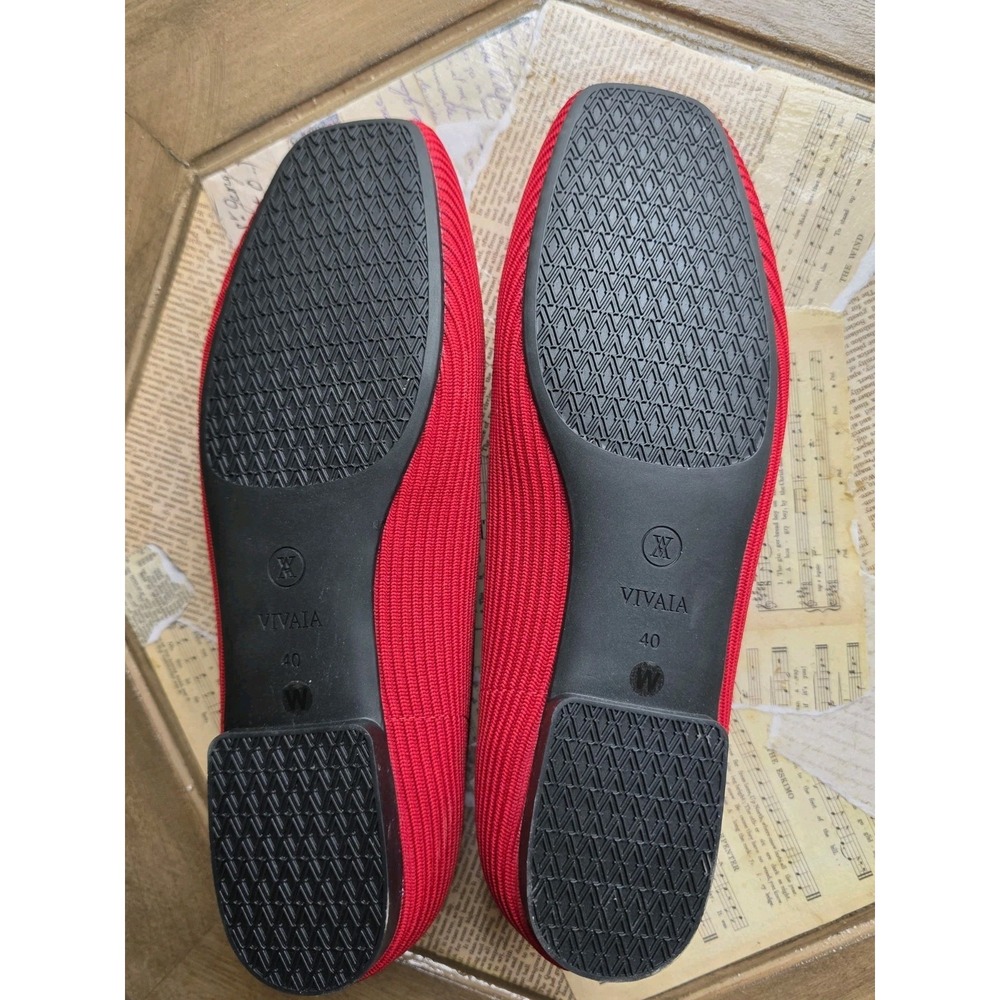 VIVAIA Margot Square Toe Ballet Flat Shoes Size 40 Fabric Women's Slip On Red - Picture 2 of 8